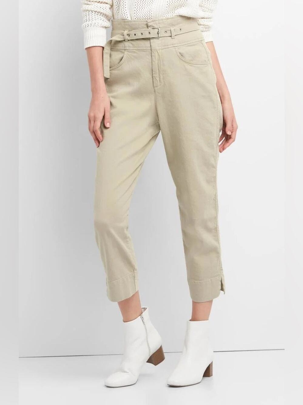NEW GAP High Waisted Belted Chino in Field Stone Khaki - Size 10